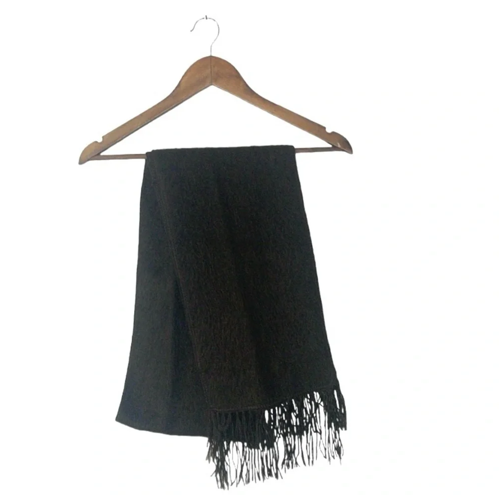 Alpaca Camargo Peru Chocolate Brown Scarf Fringe Soft Cozy Neutral Classic